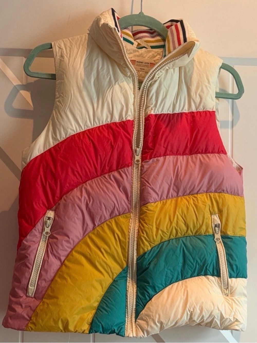 Marine Layer Rainbow Striped Puffer Vest Down GUC M